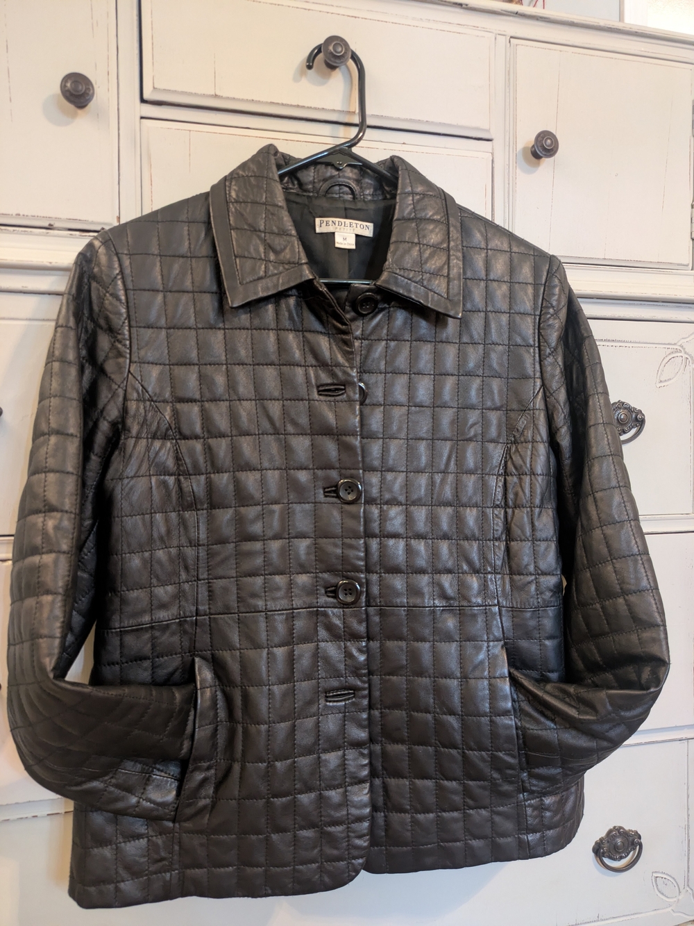Pendleton Black Quilted Leather Button-Front Jacket